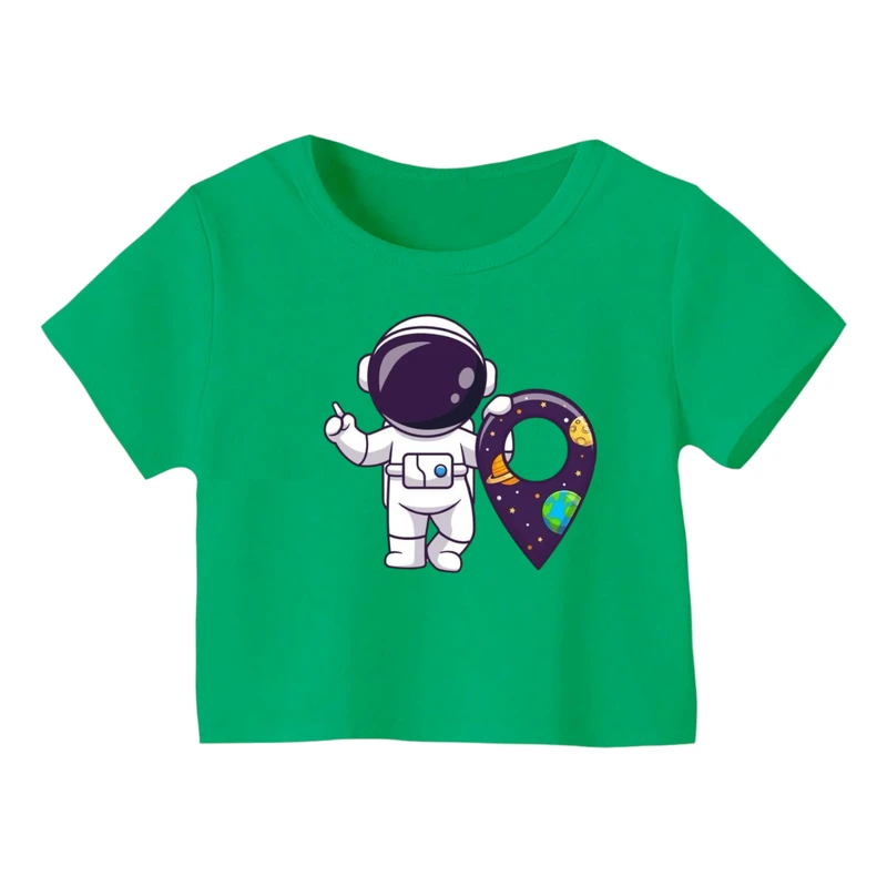 کراپ‌ تی‌شرت آستین کوتاه زنانه مدل فضانورد کد ۸