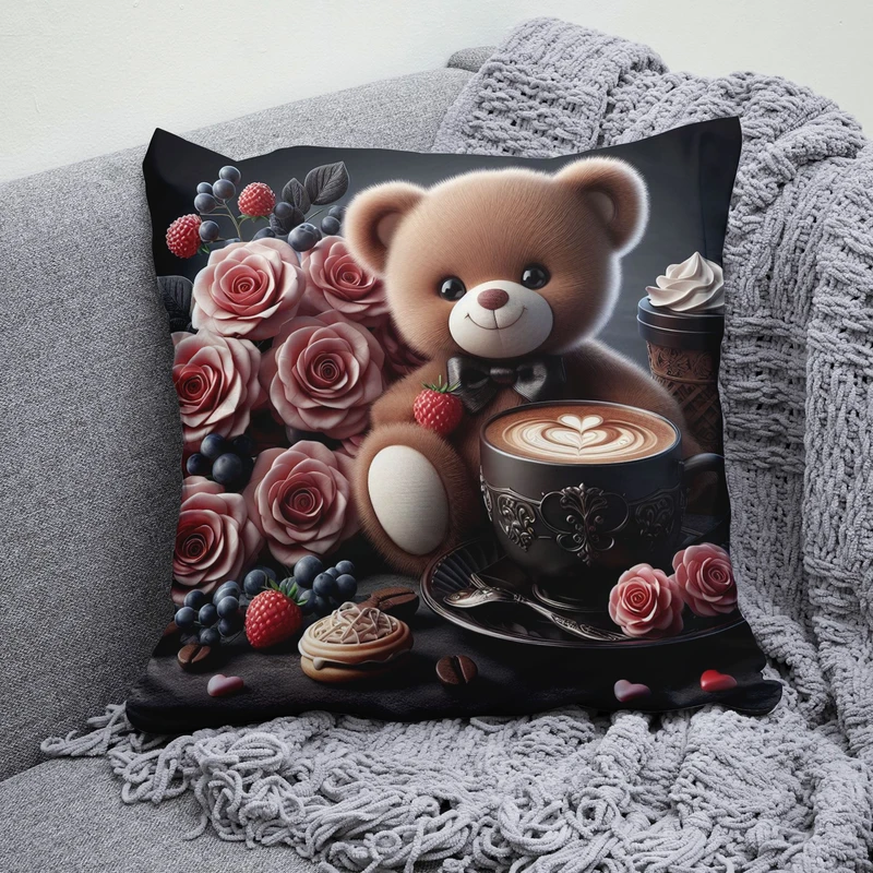 کوسن پاد آفرین مدل خرس عروسکی طرح هدیه و گل B695