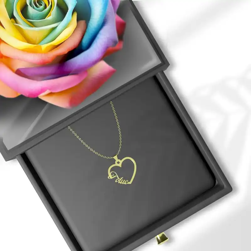 گردنبند طلا 18 عیار زنانه مدوپد مدل اسم طلوع tolue کد GBB11795 به همراه باکس گل رز جاویدان