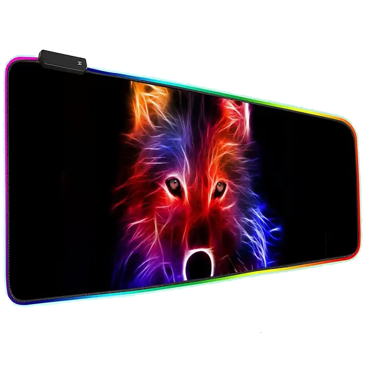 ماوس پد مخصوص بازی مدل Glowing Cool RGB 90x40 Wolf