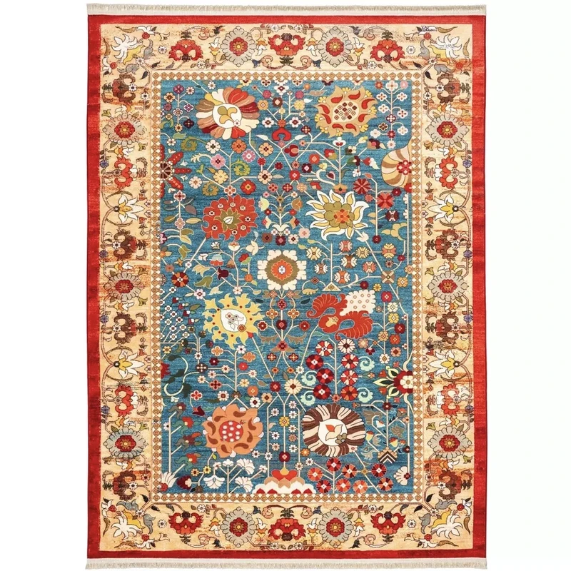 فرش ماشینی 1000 شانه زمینه سبز حاشیه آجری طرح سلطان آباد کد 900403