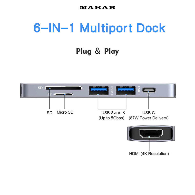 هاب داک استیشن 6 پورت ماکار مدل MK-DOCK-4K HDMI