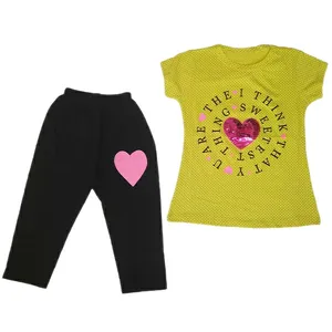 ست تی شرت و شلوارک دخترانه مدل قلب
