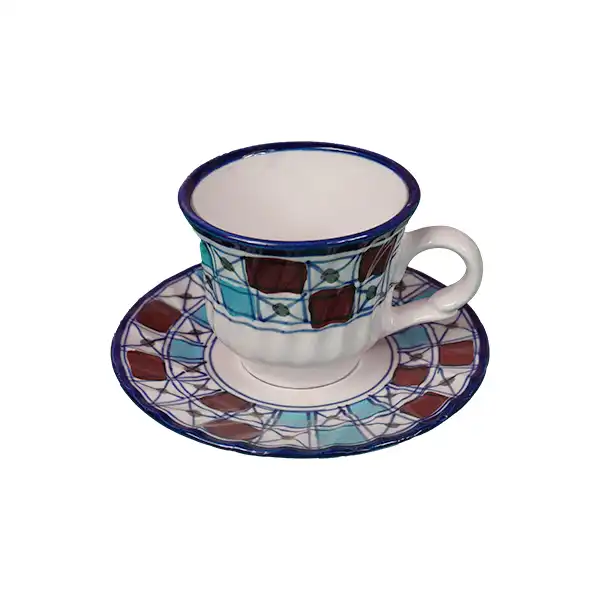 ست فنجان و نعلبکی سرامیکی مدل سنتی شطرنجی