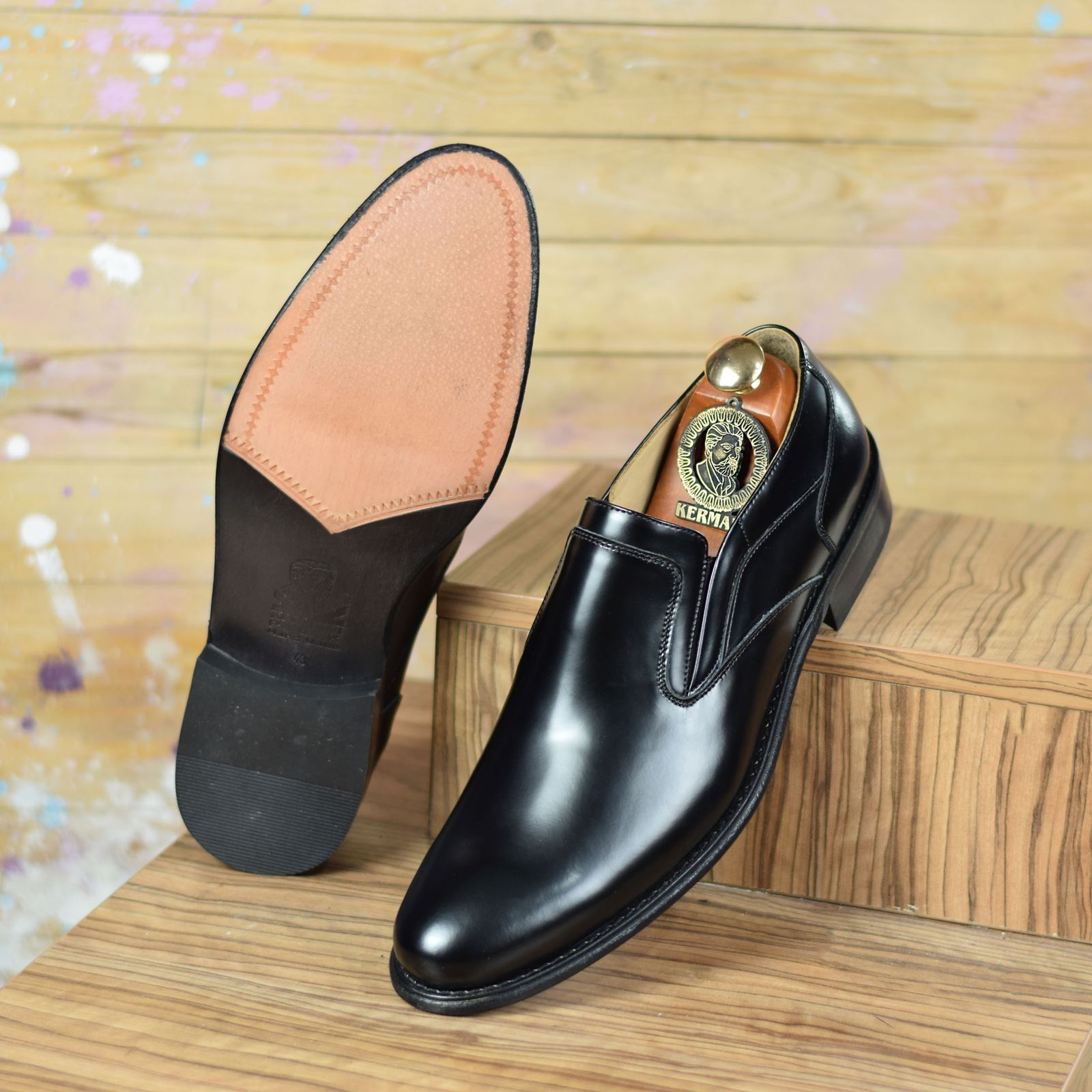 کفش مردانه کرمانی مدل تمام چرم طبیعی بروشاو دستدوز کد 350 رنگ مشکی -  - 5
