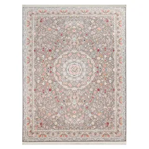 فرش ماشینی زرین سیلک کد 1485زمینه نقره ای