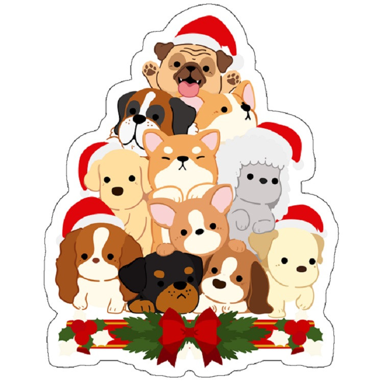 استیکر لپ تاپ مدل Merry Woofmas Christmas Dog Pile Xmas Tree