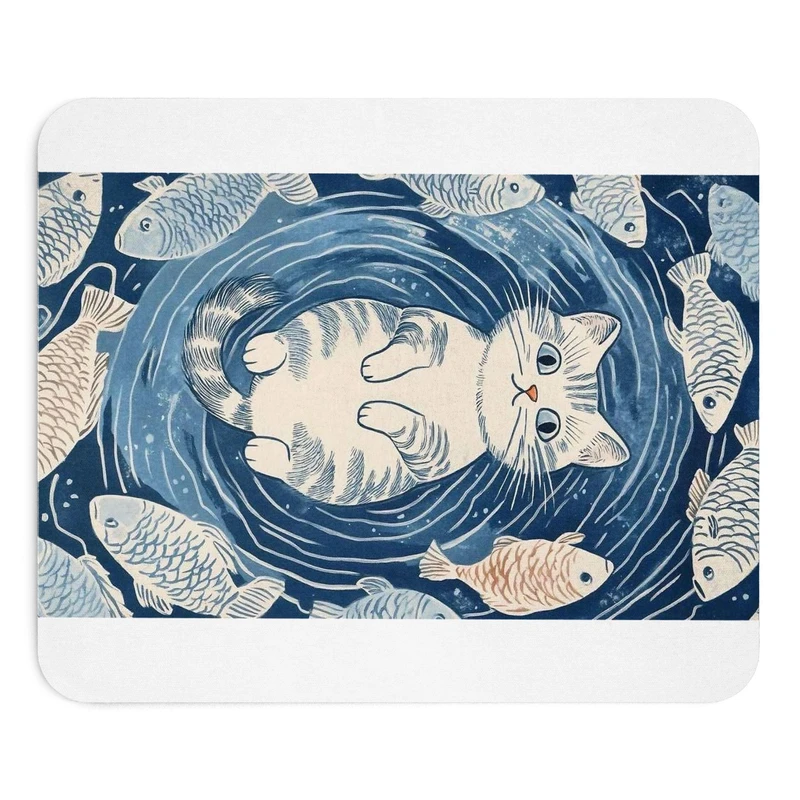 ماوس پد طرح گربه و ماهی سایز 19x24 سانتی متر