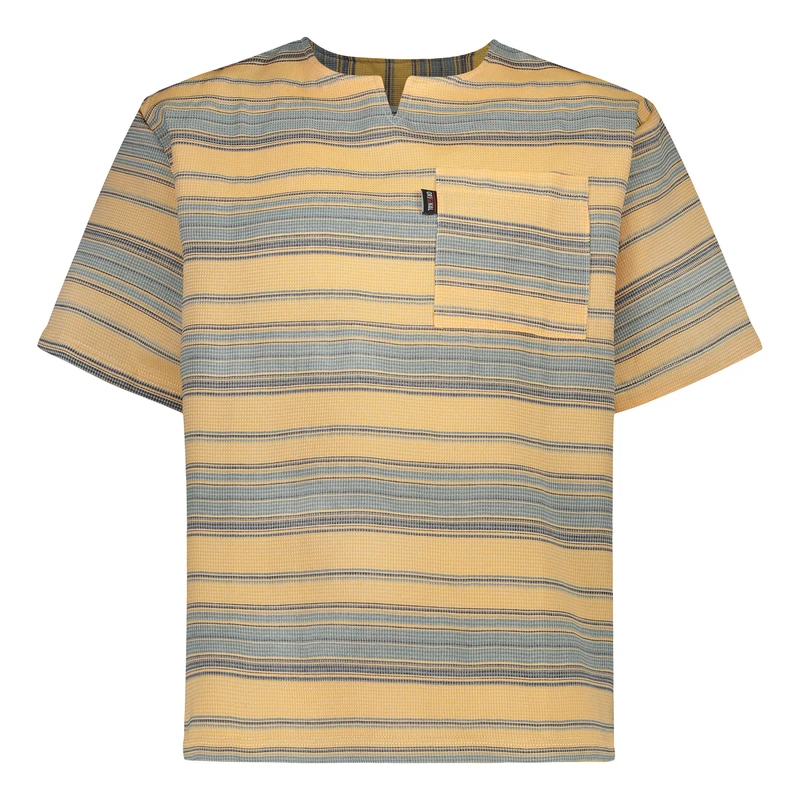 تی‌شرت آستین کوتاه مردانه یقه کوبایی مدل کنفی راه راه پهن کد T-NA-T