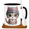 ماگ طرح بچه گربه مدل S1003 به همراه زیر لیوانی