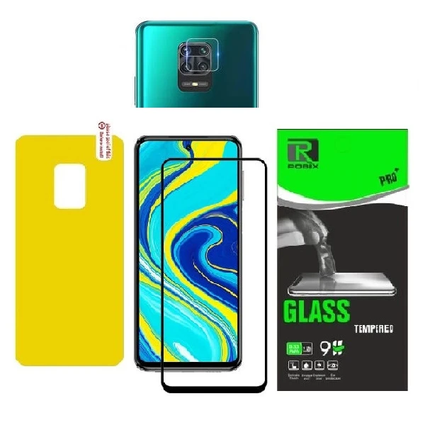 محافظ صفحه نمایش روبیکس مدل FL-Note9pro مناسب برای گوشی موبایل شیائومی Redmi Note 9pro به همراه محافظ لنز دوربین ومحافظ پشت گوشی
