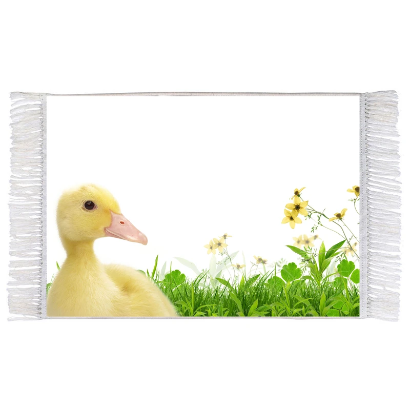 فرش ماشینی دیوارکوب اطلس آبی طرح چمن و گل و اردک مدل T2233 