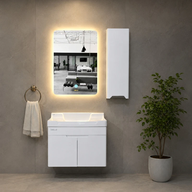 ست کابینت و روشویی دیواری برلیان کابین مدل 0104 به همراه آینه و باکس
