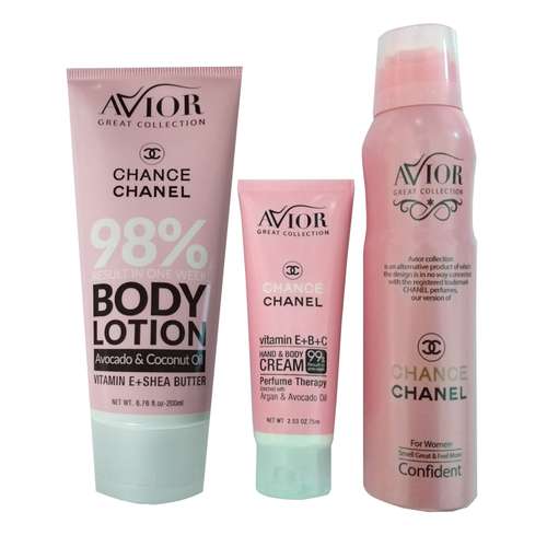 کرم مرطوب کننده آویور مدل chance chanel حجم 75 میلی لیتر  به همراه لوسیون بدن و اسپری بدن