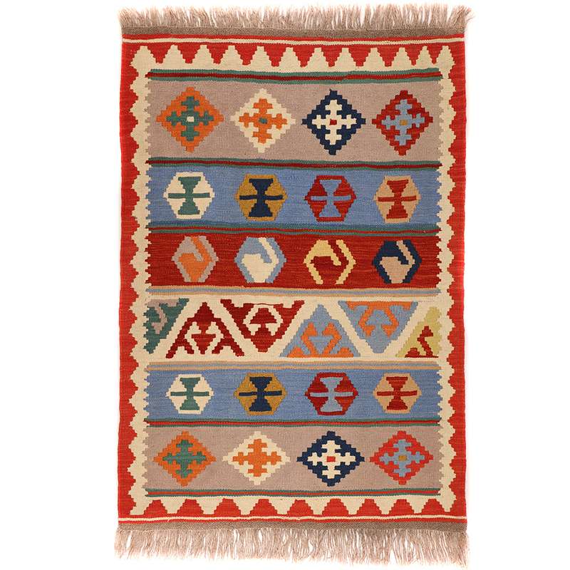 گلیم دستبافت یک ونیم متری طرح قشقایی کد140641