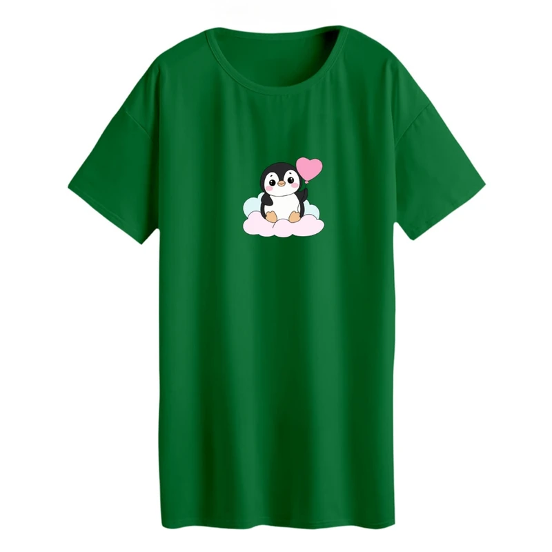 تی شرت لانگ آستین کوتاه زنانه مدل پنگوئن بادکنک کد 01