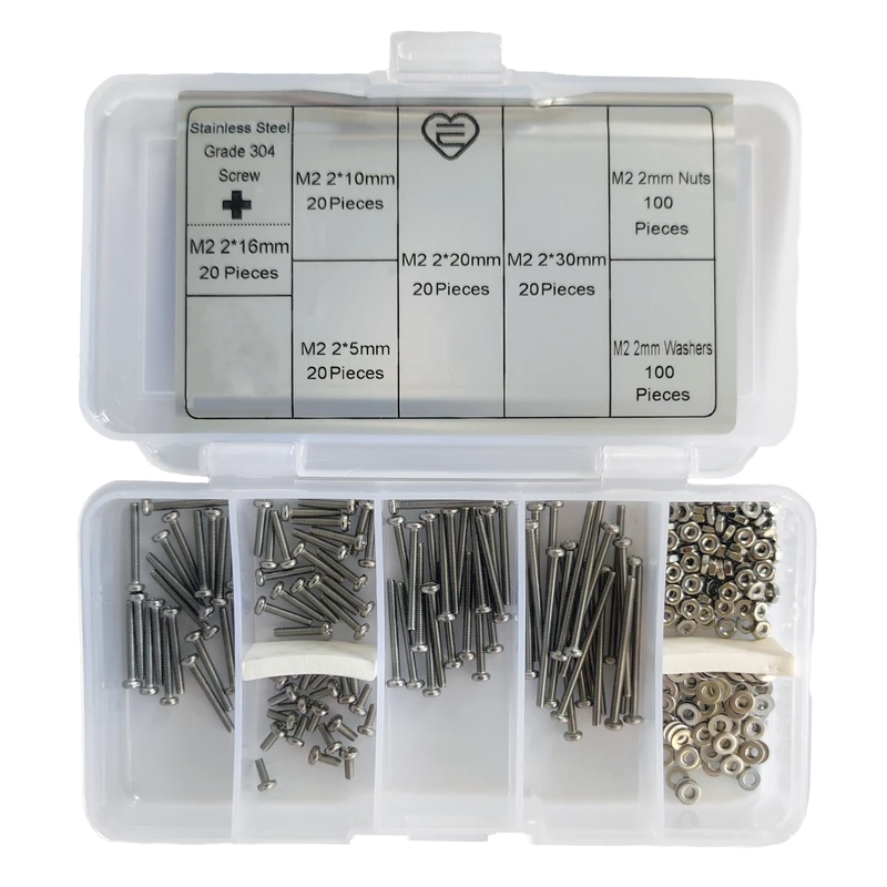 پیچ و مهره و واشر استیل کد M2 بسته 300 عددی