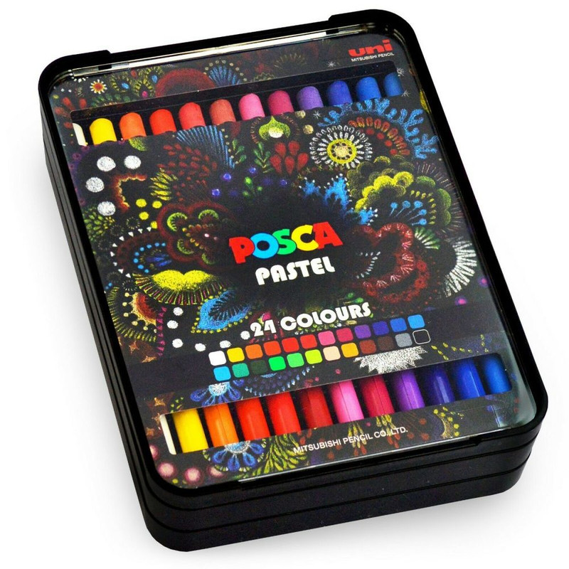 مداد شمعی 24 رنگ یونی بال مدل posca pastel