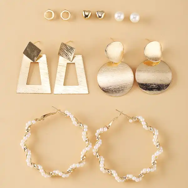 گوشواره زنانه مدل مربع و دایره مجموعه 6 عددی