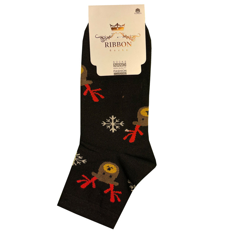 جوراب ساق کوتاه زنانه مدل پنبه طرح کریسمسی رنگ مشکی