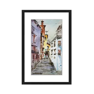 تابلو نقاشی آبرنگ به سبک انتزاعی طرح کوچه های آفتابی کد 1156