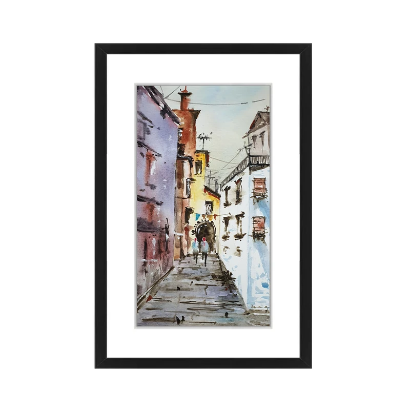 تابلو نقاشی آبرنگ به سبک انتزاعی طرح کوچه های آفتابی کد 1156