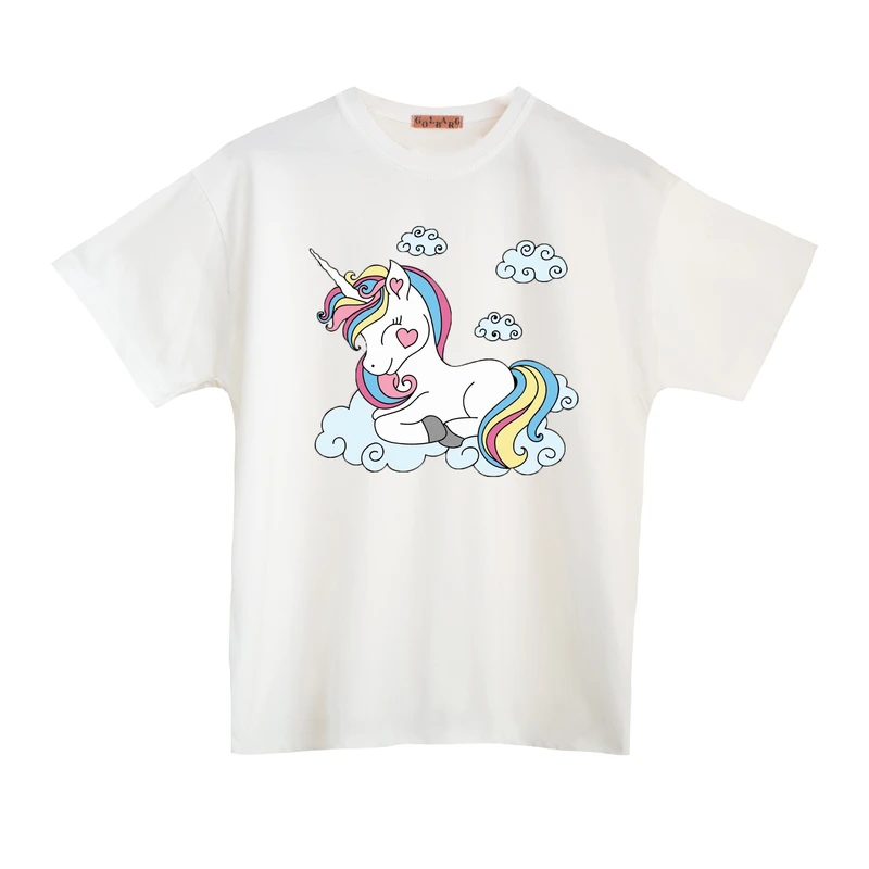 تی شرت آستین کوتاه دخترانه مدل اسب تک شاخ