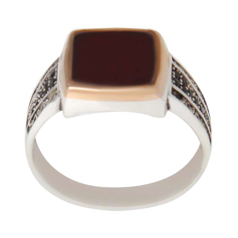 انگشتر نقره مردانه بازرگانی میلادی مدل سنگ عقیق کد AM_2282