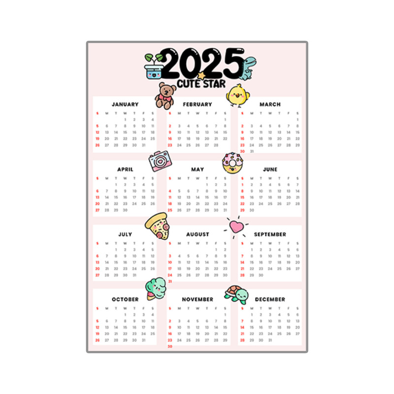 تقویم دیواری سال 2025 کیوت استار مدل میلادی