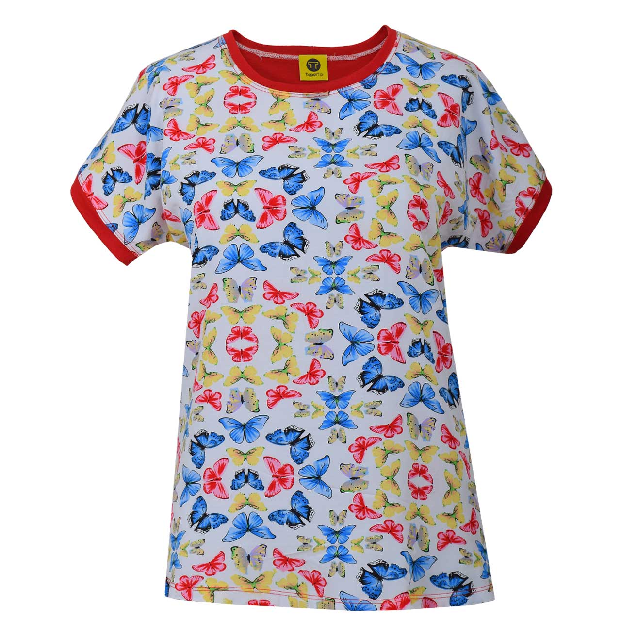 تی شرت زنانه تپل تیپ طرح پروانه کد 0001-175