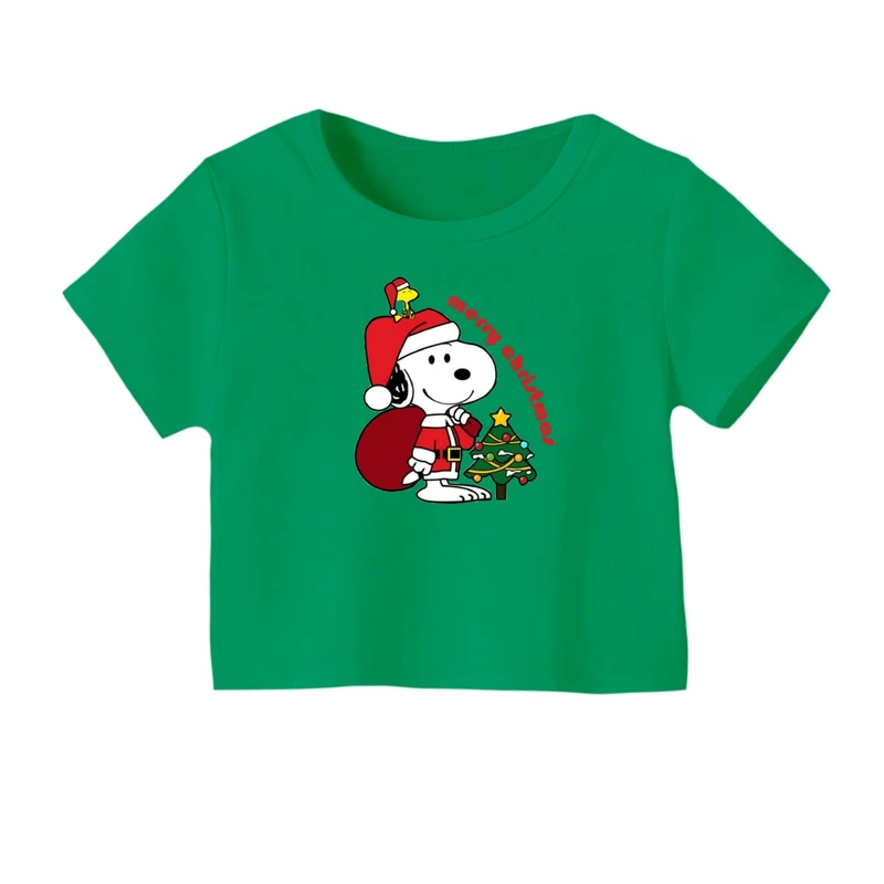 کراپ‌ تی‌شرت آستین کوتاه زنانه مدل اسنوپی کریسمس کد 9