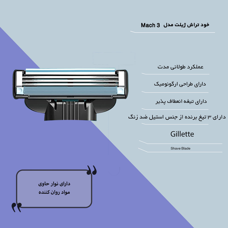 تیغ یدک ژیلت مدل Mach 3 بسته 4 عددی تیغ یدک ژیلت مدل Mach 3 بسته 4 عددی