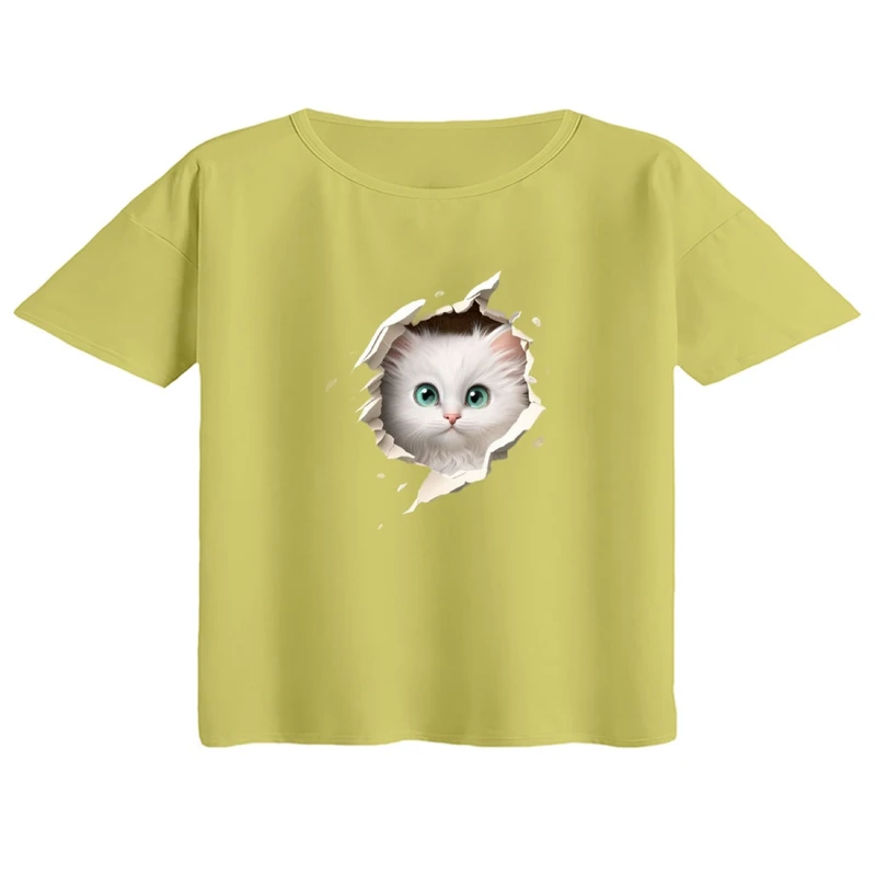 کراپ تی‌شرت آستین کوتاه زنانه مدل گربه کد۳