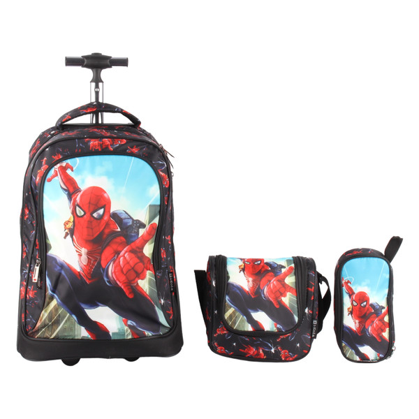  کوله پشتی چرخ دار مدل E610 طرح مرد عنکبوتی به همراه کیف غذا و جامدادی 
