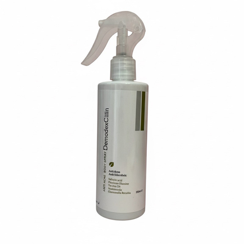 اسپری ضد جوش بدن دمودکسیلین مدل سالیسیلیک اسید مناسب برای پوست آکنه ای حجم 250 میلی لیتر