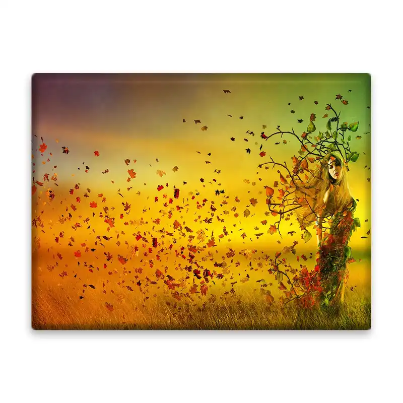 کاشی اطلس آبی طرح انتزاعی دختر و برگ پاییز مدل T1307