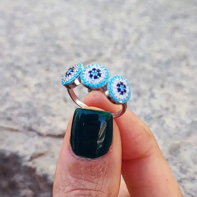 انگشتر نقره زنانه مدل حلقه چشم نظر کد RS2036