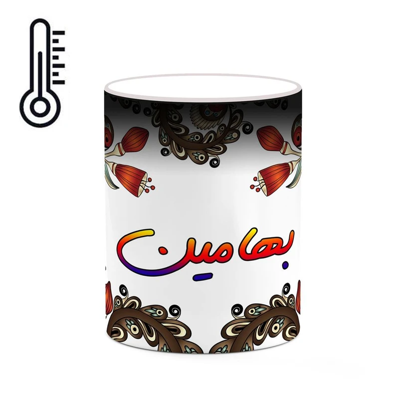 ماگ حرارتی کاکتی مدل اسم بهامین طرح سنتی گل و بته کد mgh44215
