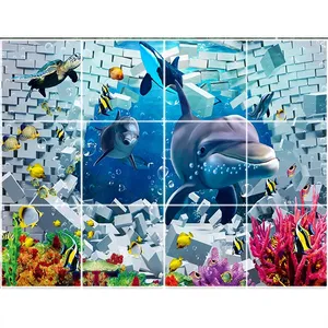  تایل سقفی طرح دلفین و دریا کد K 1255-12 سایز 60x60 سانتی متر مجموعه 12عددی