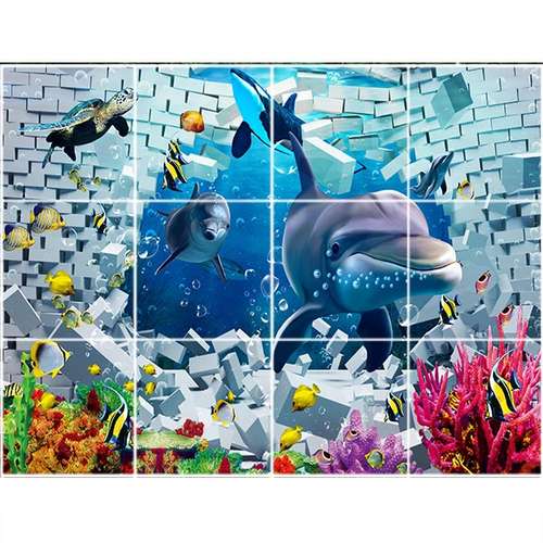  تایل سقفی طرح دلفین و دریا کد K 1255-12 سایز 60x60 سانتی متر مجموعه 12عددی
