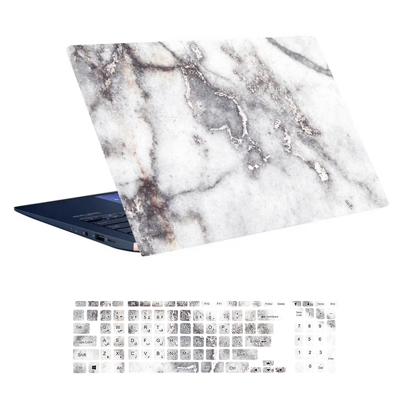 استیکر لپ تاپ توییجین و موییجین طرح Marble کد 35 مناسب برای لپ تاپ 15.6 اینچ به همراه برچسب حروف فارسی کیبورد 