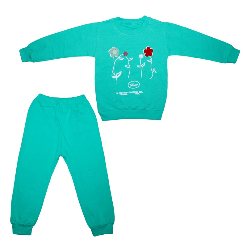 ست سویشرت و شلوار راحتی دخترانه مدل دورس طرح گل برجسته کد 1001