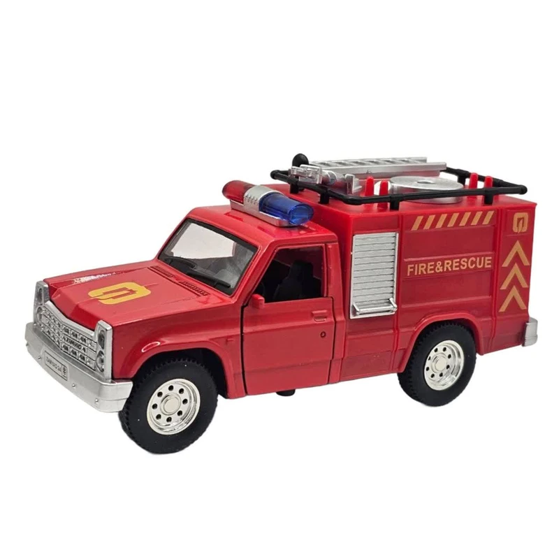 ماکت ماشین بازی ناب سل مدل نیسان آتش نشانی آژیردار فلزی عقب کش کد Nissan Fire Truck with Siren
