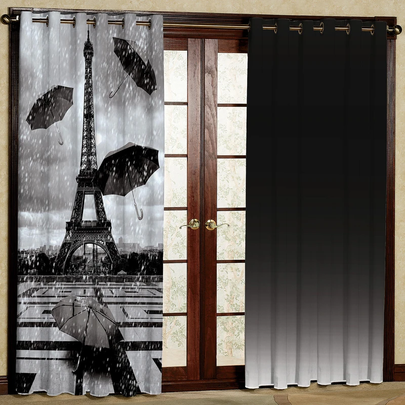 پرده مدل برج ایفل مشکی مخمل پانچی ک1252 سایز 200x140 سانتی متر