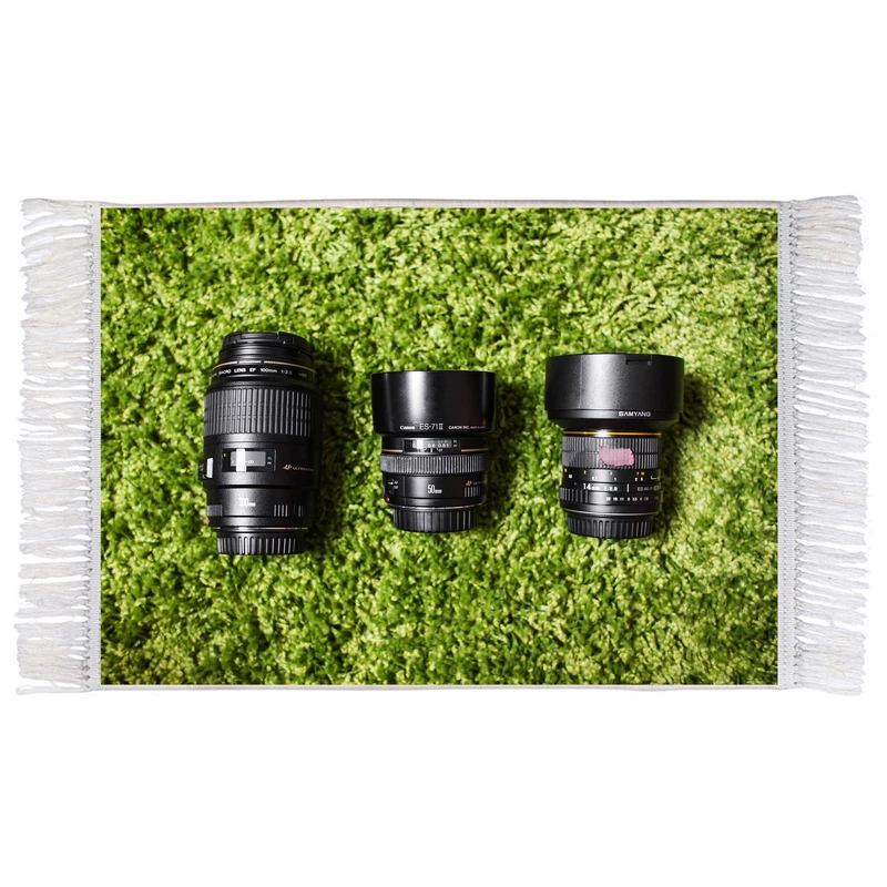 فرش ماشینی دیوارکوب اطلس آبی طرح لنز دوربین عکاسی مدل T1846