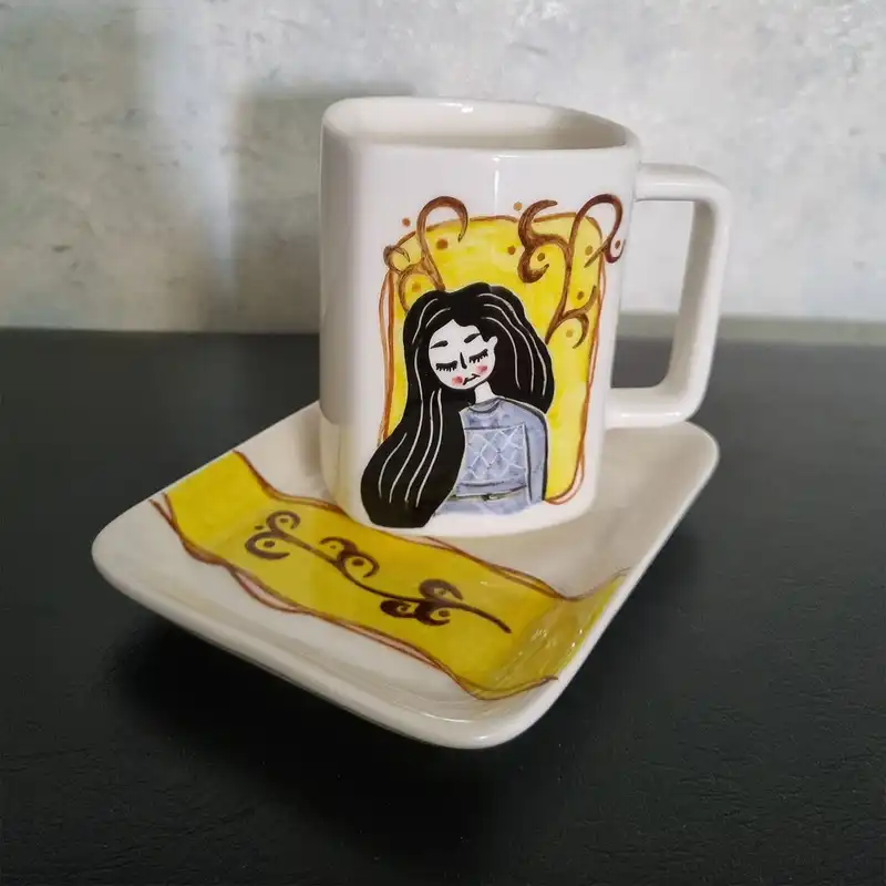 ست لیوان و زیر لیوانی سرامیکی طرح خانه