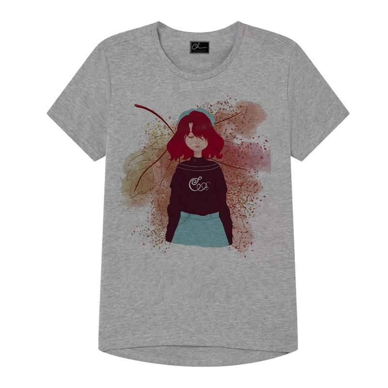 تی شرت دخترانه مدل دختر پاییزی کد J07 رنگ طوسی