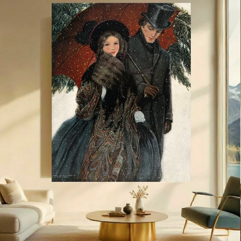 پوستر دیواری طرح نقاشی زن و شوهر مدل روز برفی کد FP105362