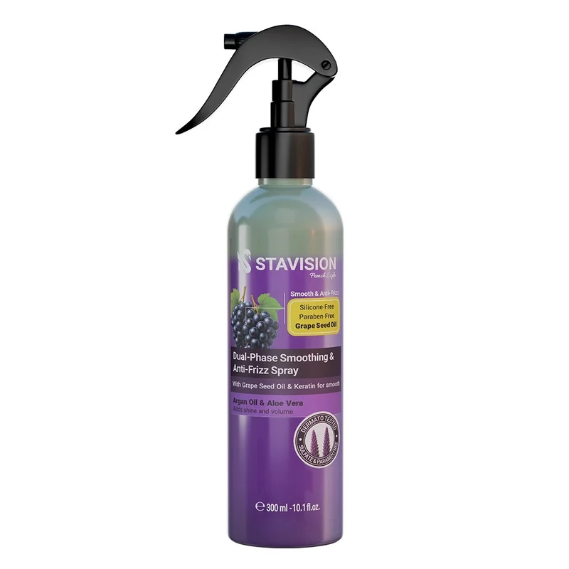 سرم دو فاز مو استاویژن مدل Grape Seed Oil حاوی روغن هسته انگور، کراتین، روغن آرگان و آلوئه ورا صاف کننده و ضد وز حجم 300 میلی لیتر