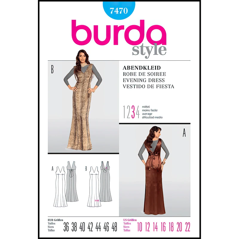 الگو خیاطی لباس مجلسی زنانه بوردا استایل کد 7470 سایز 36 تا 48 متد مولر